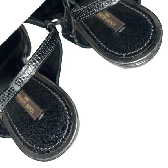 Louis Vuitton Black Croc Embossed Leather Butterfly Wedge Sandals   Size: EU 40 - Picture 8 of 11